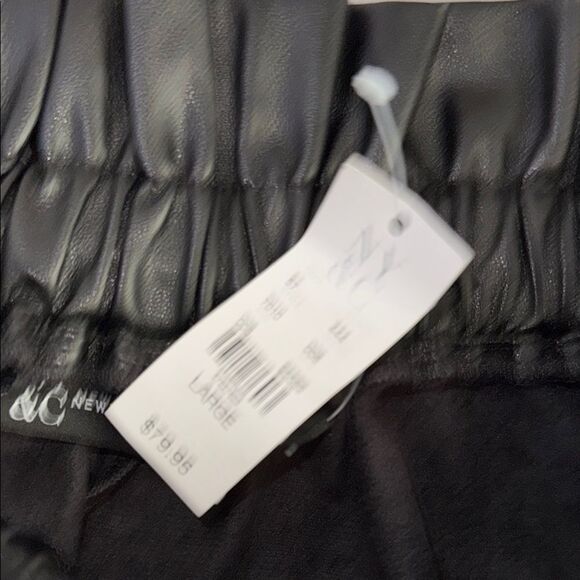 New York & Company Black Midi A-Line Faux Leather Skirt with Tie Front - Picture 3 of 10
